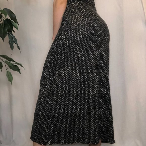 Patterned Flowing Storm Grey Ankle Length Maxi Skirt - Picture 2 of 6